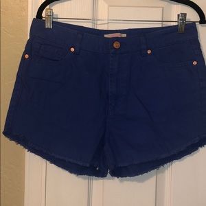 High waisted blue denim shorts